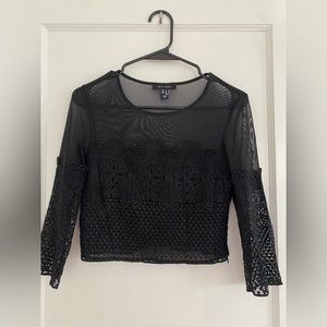 New look - black cropped lace and sheer top - uk 6 / us 2